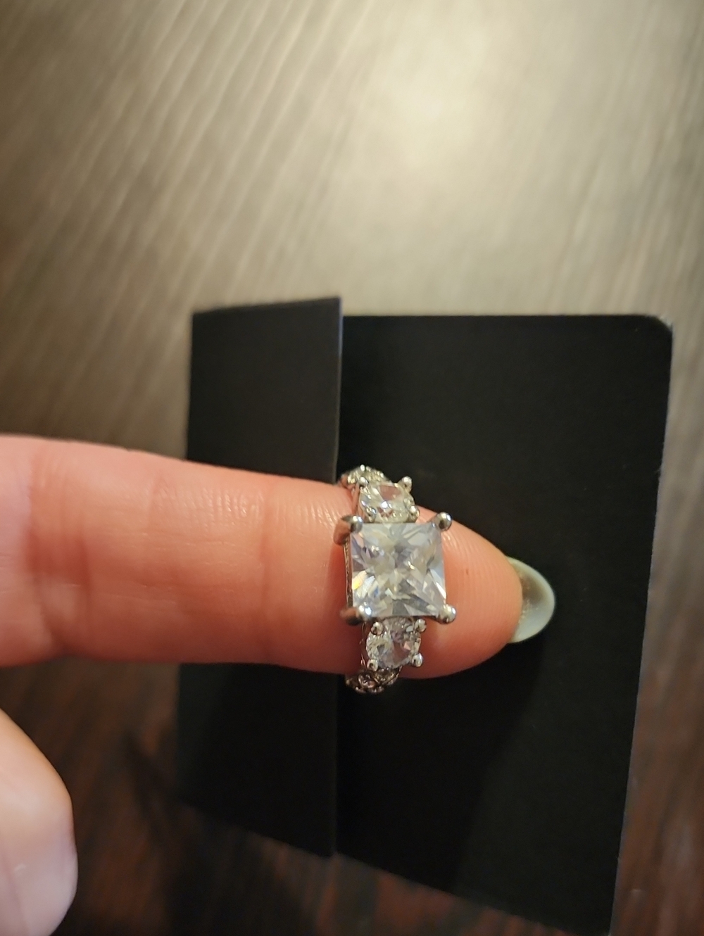 Silver Tone Clear Cubic Zirconia Three-Stone Ring - Clear